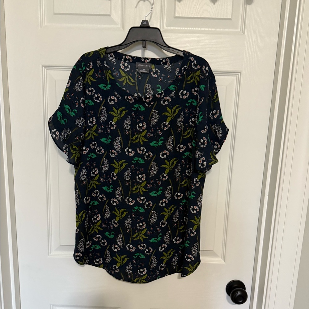 Van Heusen Women's Floral Blouse - Black and Green